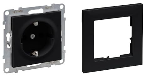 LEGRAND, SEANO Set, Schutzkontakt-Steckdose mit erhöhtem Berührungsschutz, Anschlussdose, Steckklemmen, 16A, 250V & 1-fach Rahmen, halogenfreies Thermoplast, 87x87mm, Farbe: Schwarz, 765320 & 765371