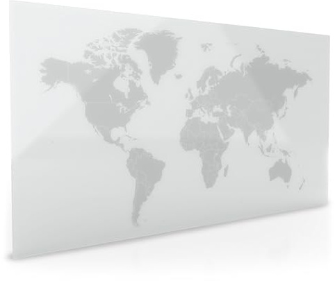 magnetoplan Design-Glasboard mit Weltkarte | BxH 1000x500mm, Brillant-Weiß/Anthrazit | Magnethaftend | ESG-Sicherheitsglas in Premium Qualität | Beschreibbar mit Board- und Kreidemarker