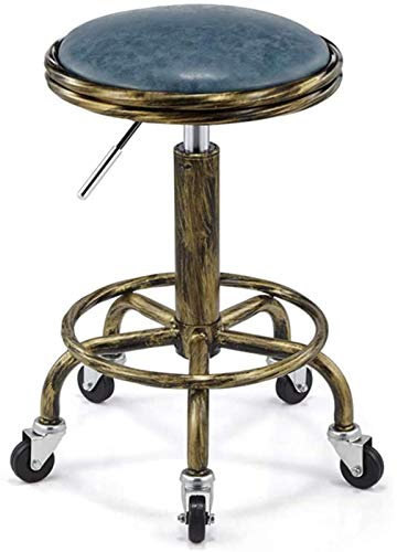 HPTHLY Barber Retro, 360 ° drehbarer Make-up-Hocker für Schlafzimmer, Maniküre-Hocker, runder Friseurstuhl aus PU-Leder, Esszimmerhocker aus Metall,(Blue a)