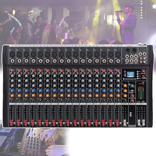 PLABNK Mesas De Mezclas De Estudio, 6/8/12/16 Canales, Mezclador De Audio Compacto, Consola Mezcla De Sonido Bluetooth/USB/DJ, con Ecualización 3 Bandas, para Actuaciones En Escenario,Route 16