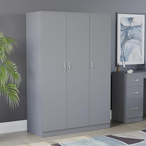 Vida Designs Riano Wardrobe, With Shelf & Hanging Rail Bedroom Storage Furniture (Grey, 3 Door)