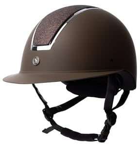 Horze Damen Reithelm Monarch Metallic Glitzer, CE EN 1384:2023, größenverstellbarer Reiterhelm, Braun, 52/54