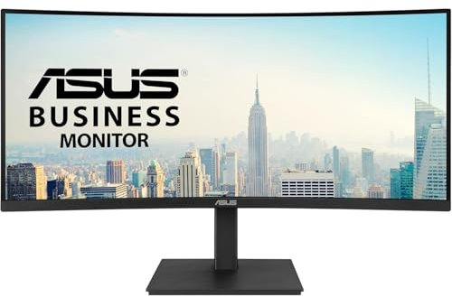ASUS Business VA34VCPSR Monitor Curvo 34, Wide QHD (3440x1440), HDMI, DisplayPort, Hub USB, Porta LAN RJ45, Design Ergonomico, Flicker Free, Bassa Luce Blu, Nero