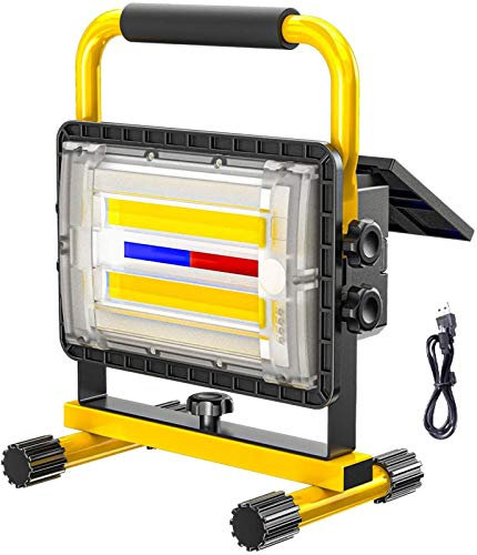 olar Powered Construction Floodlight 180W – Rechargeable Battery Spotlight with 5000LM Brightness IP65 Waterproof 4 Brightness Modes and 20800mAh Capacity for Outdoor Camping and Garage Use