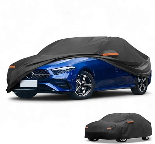 Partuto All-Weather Waterproof Car Cover - UV-Resistant Outdoor Full Exterior Protection for Mercedes-Benz A Class Sedan 190T-PU Black with Right Side Zipper