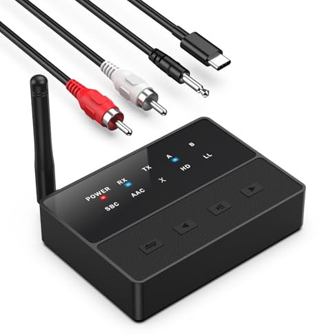 ORIA Bluetooth Adapter, 2 in 1 Bluetooth 5.3 Transmitter Empfänger Klinke, mit Doppelte Verbindung, Geringe Latenz, AptX Adaptive, für TV, PC, Kopfhörer, Stereoanlage