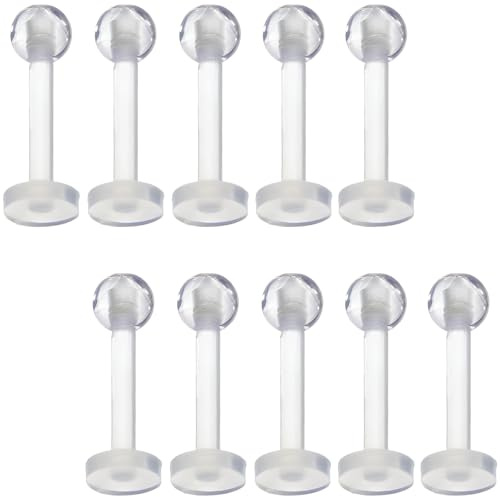 Piercing Retainers 10 Stück Helix Lippe Bars Bioflex Kunststoff Zungenpiercing Lippenpiercing Klar Acryl Tragus Ohr Studs 1.2 mm(16 g) 10 MM Clear Earrings Männer Frauen Aretes Para La Nariz