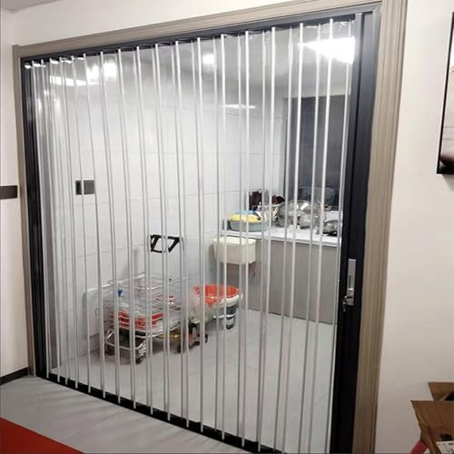 JLXJYS Aluminum Accordion Doors with Fully Transparent Acrylic Glass, Interior HD Folding Sliding Door for Staircases Hallways Doorway with Black Frame, Keeps Out Hot & Cold Air(145x203cm/57x80in)