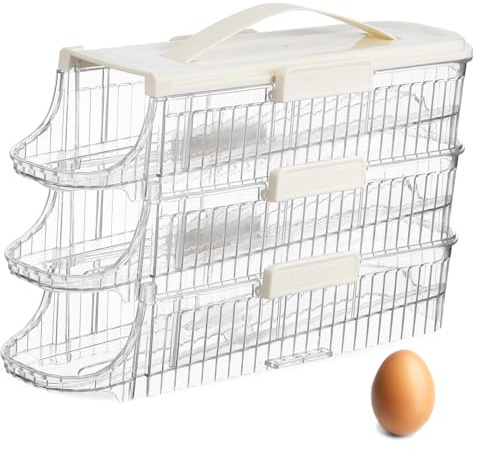 KITANDOVE Egg Organizer for Refrigerator Rolling Egg Storage Container Lid for Fridge Door