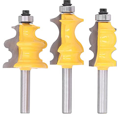 Tyenaza 3pcs Bit router Bit set, router architettonico Bit set 3 bit di router a forma classica con bit da 1/4 a gambo, taglio CNC in carburo di metri in legno