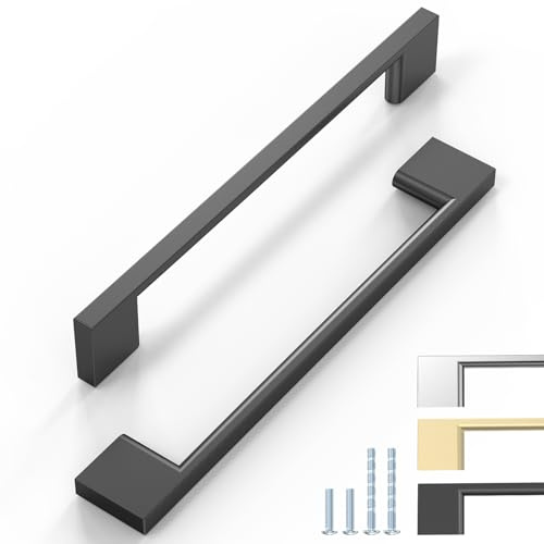 ELEBUILD 12 Stück Schrankgriffe Matt Schwarz, 160mm Lochabstand | Moderne Möbelgriffe Schranktürgriffe Küchengriffe für Schranktüren, Schubladen, Kleiderschränke, Kommoden und Badmöbel