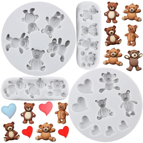 Sijiangmold Set di 4 stampi in silicone a forma di orsetto, per decorare torte, cioccolatini, cioccolatini, cupcake, pasta polimerica