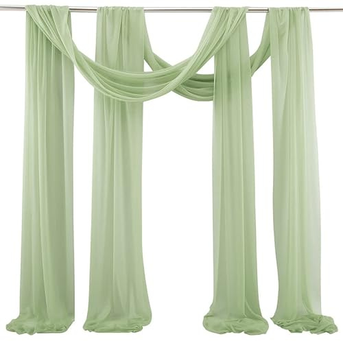YKAFADE 2 Stück Hochzeit Vorhang Hochzeitsbogen,75 * 550cm Chiffon Stoff Querbehang Deko Gardinen Vorhang Freihanddeko Tüll Foto Hintergrund für Party Hochzeit Geburtstag Taufe -hellgrün