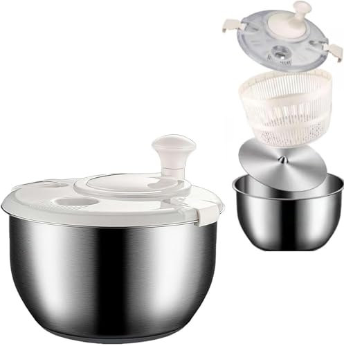 6L Stainless Steel Salad Spinner – Collapsible Fruit & Vegetable Washer with PP Lid, Best Rated Salad Spinner for Easy Storage, Dehydrating Lettuce, Pasta, and Fries,Plastic