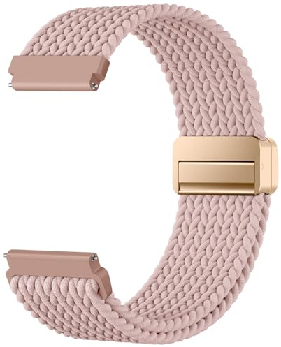 Mastten 18mm Nylon Elastisch Geflochten Magnet Smartwatch Uhrenarmband Kompatibel mit Garmin Venu 3S Armband - Venu 2S Armband, 18mm Sport Quick Release Armbänder für Damen Herren, Rosa