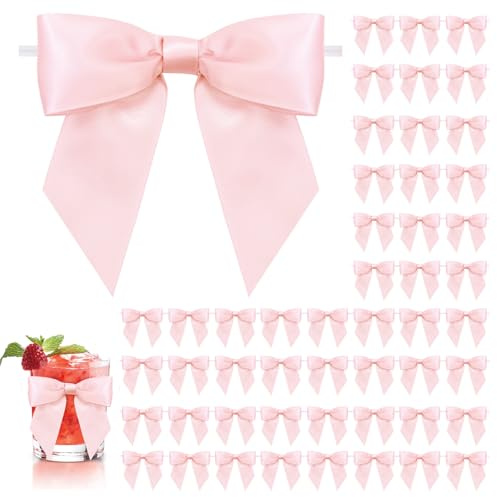 kodivenj 50 Stück Rosa Satinschleifen,7x7cm Geschenkschleifen mit Draht,Twist Tie Schleifen Kleine für Hochzeit Geburtstag Weihnachten Geschenkverpackungen