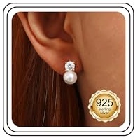 JeweBella pärlor örhängen silver 925 kontakt dam allergivänliga pärlörhängen hängande guld zirkonia pärlor stiftörhängen silver 925 för kvinnor flickor brud bröllop gåva 6/8/10/12 mm, 6 Millimeter