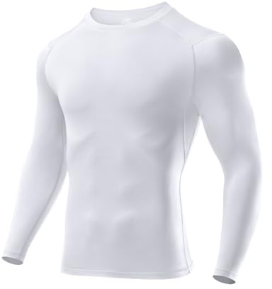 Niksa 1 Packs Long Sleeve T Shirt Men's Muscle Fit T-Shirt Compression Breathable Slim Tops for Gym Work Running Sports Cycling Active Wear Base Layers Mesh Quick-Drying Clothing,White,M