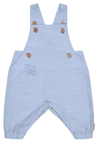 Sterntaler Latzhose Leinenoptik – Baby- und Kinder Latzhose aus Baumwolle, Vorderteil Leinenoptik uni, Rückteil Jersey, Tasche, Löwen-Stickerei, Kokosknöpfe, verdeckte Knopfleiste