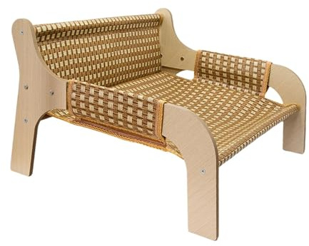 Colcolo Katzensofabett, Kätzchen-Kratzbett, bequemes, rutschfestes, dekoratives, erhöhtes Katzensofa, Kratzbett, Liege für kleine Tiere, Rattan Gewebt