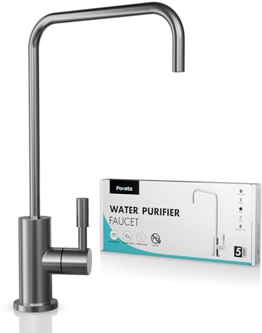 Poveta Grifo Osmosis Inversa, Grifo Cocina Para Agua Potable, Forma de L | Grifos Cocina Fregadero De Acero Inoxidable Para Sistemas De Filtración De Agua, Sin Plomo,Rotación 360°, Antracite Cepillado