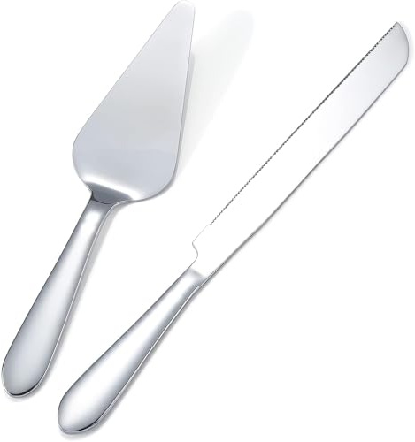 Cake Knife and Server Set, Stainless Steel Wedding Cake Cutter with Elegant Handle, Suitable for Birthdays, Anniversaries, Parties, and Special Events, Dishwasher Safe (Silver)