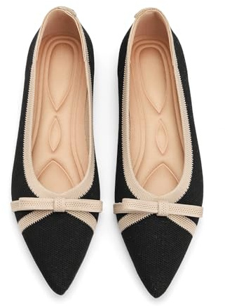 Oexuios Flats for Women Pointed Toe Knit Foldable Ballet Women's Fat Shoes Dressy Comfortable Slip On Womens Shoe for Casual Office Work