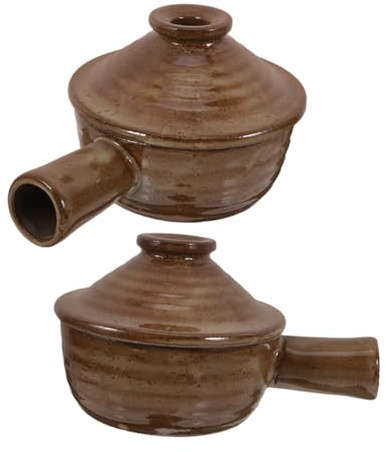 MOTHNUR 2 piezas Cazuela de Barro Pequeña con Tapa y Mango Olla de Resistente al Microondas para Guisos Sopas y Arroz Cocina Doméstica
