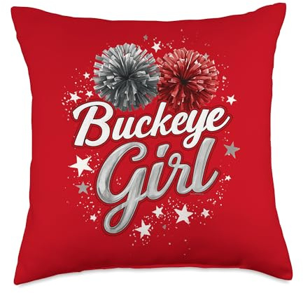 Buckeye Girl Pom-Poms Vintage Sports Ohio Womens Home State Throw Pillow