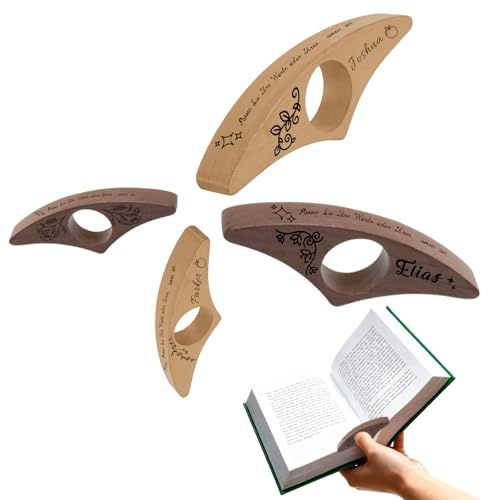 Personalisiertes Buchseitenhalter, Daumenring Lesezeichen aus Holz, Buchöffner Lesezubehör, Lesenhilfe Geschenke für Buchliebhaber, Leseratten, Lehrer (Pflanzensymbol)