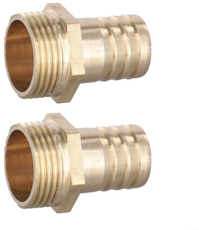 Eawfgtuw Paquete de 2 conectores de latón para manguera con rosca macho para equipos de riego de jardín, accesorios de lluvia, adaptador de manguera de estanque, 2 pulgadas x (1 pulgada macho x 25 mm)