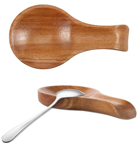 2 Pcs Acacia Wood Spoon Rest for Stove Top Bamboo Holder Spatula Rest Kitchen Multipurpose Cooking Counter Spoon Holder for Countertop, Tong, Modern and Rustic for Farmhouse as a Dining Table Decor