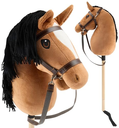 Bieco Hobby Horse Steckenpferd Fuchs - Größe M, mit Trense | Abnehmbarer Stock & Schweif, für Springreiten, Dressur & Spielen | Hobby Horse Pferde
