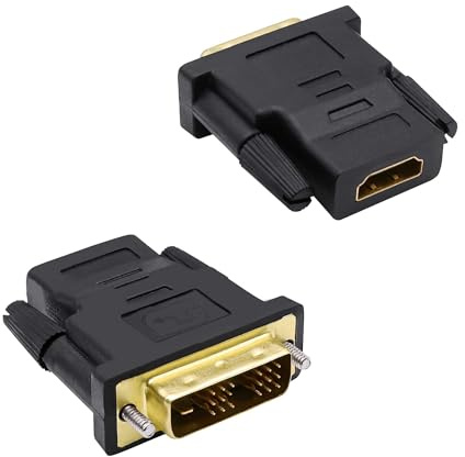 YARCHONN DVI till HDMI-adapter Bi-Directional DVI-D 18+1 hane till HDMI-hona omvandlare enkel länk full HD 1080P@60Hz adapter kontakt för datorskärm HDTV LCD/DVD – 2 stycken