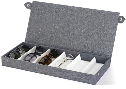 AiQinu 6-Fach Brillenetui Organizer, Reise Brillen Aufbewahrungsbox aus Oxford-Stoff mit Baumwoll-Leinen Futter, 38x17x5cm Multifunktionaler Brillenhalter für Damen Herren, Geschenk für Brillenliebhab