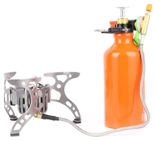 Hornillo de camping multicombustible, hornillo de camping portátil de combustible líquido, compatible con gasolina y alcohol, hornillos estables para cocinar al aire libre, senderismo y excursiones