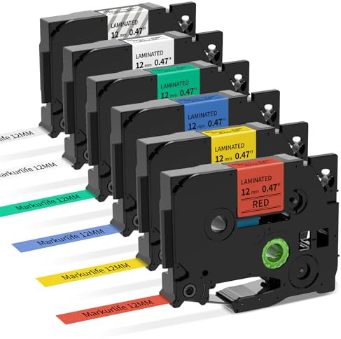 Markurlife 12mm Kompatibel mit Brother P-touch Bänder 12mm TZe-231 TZe-131 TZe-431 TZe-631 TZe-731 B31 TZe 0.47 P touch Schriftband für Brother Ptouch H105 H107B H100LB H108 D210 D400 1000 1280