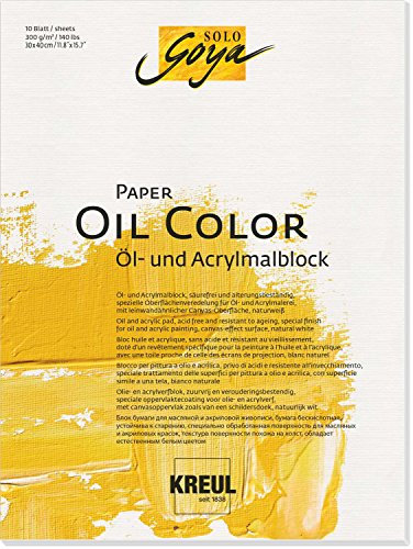 KREUL 68022 - Solo Goya Paper Color, Öl und - Acrylmalblock, ca. 30 x 40 cm, 300 g/qm, 10 Blatt, säurefrei und alterungsbeständig, naturweiß, leinwandähnliche Oberfläche für Öl- und Acrylfarben
