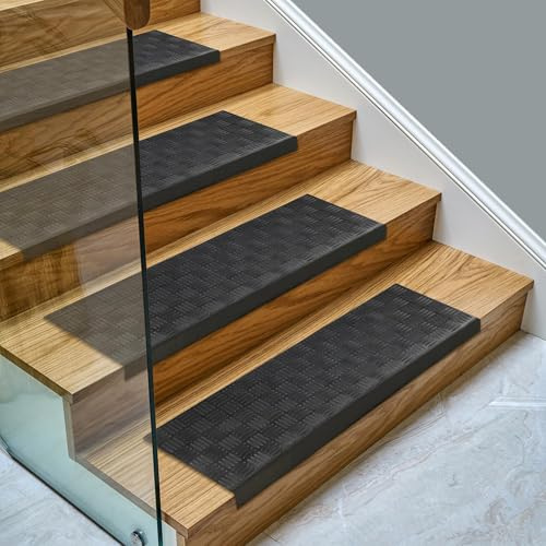 Ottomanson Bullnose Stair Treads Outdoor – Ribbed Heavy-Duty Non-Slip Stair Mats – Best Grip on Concrete, Brick & Textured Step – Fastening Required for Wooden & RV Steps, Pack of 5