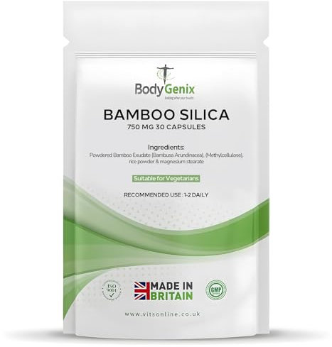 Bodygenix Bamboo Silica Capsules - 750mg Hair Skin Nails Bones Joints Antioxidant - 30 Caps Natural Food Supplement 1 Month Supply