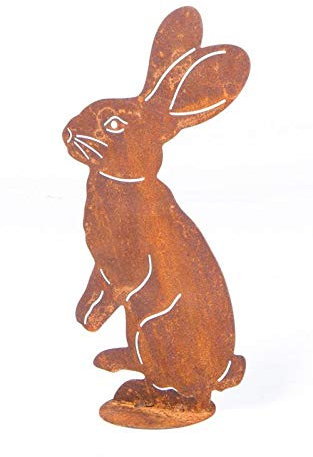 ecosoul Gartendeko Osterhase Hase stehend auf Platte Tier Metall Rost Deko Ostern verrostet 25cm hoch