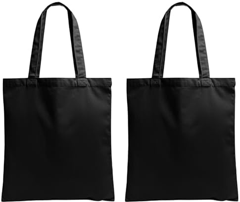 POLHIM® 2 stycken högkvalitativ bomullsväska, jutepåse, tygpåse, otryckt 220 g/m2, storlek 38 x 42 cm, långt handtag 70 cm, 100% bomull, svart, Medium, Minimal