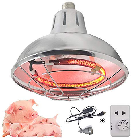 RSHJD Lampada Infrarossi Riscaldante per Cani, Lampada Riscaldante per Bestiame o Pollaio, 220V Domestici Pulcini Incubatrice, Alloggiamento in Alluminio