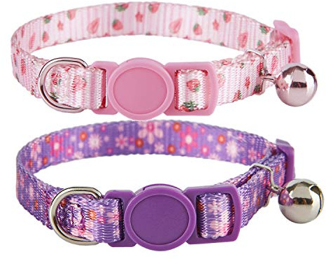 YUDOTE Cat Collars 2-Pack, Quick Release with Removable Bell, Pink Purple