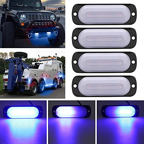 Biqing 4X Feux de Penetrations LED Bleu,12V 24V LED Feux Stroboscopique 4LED Lampe Flash Stroboscope Voiture D’Alarme Urgence Strobe pour Voiture Camion Remorque Caravane