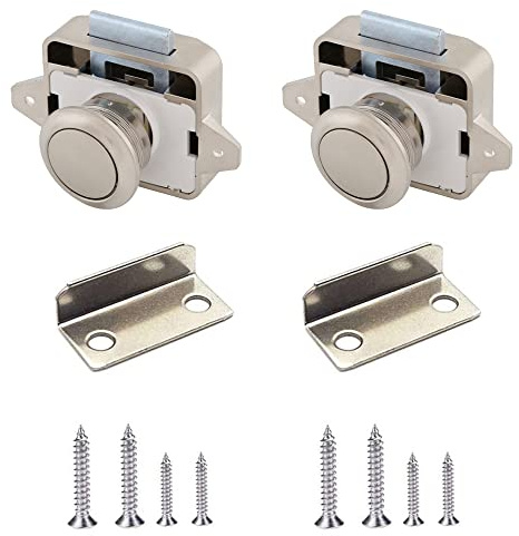 2 Stücke Push Button Lock, Cabinet Lock Catch, Druckknopfverriegelung für Tür, Schrank, Wohnmobil, Yacht, Schiff (Perlnickel)