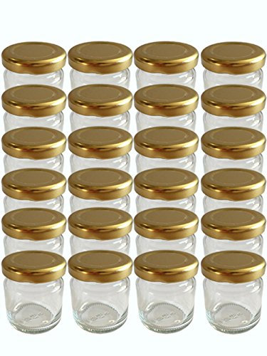 Vitrea 25x Marmeladengläser kleine 50 ml Gläschen mit Schraub-Deckel Gold - Mini Einmachgläser - Honiggläser - Probiergläser für Gastgeschenke & Hochzeit Made in Germany (25)