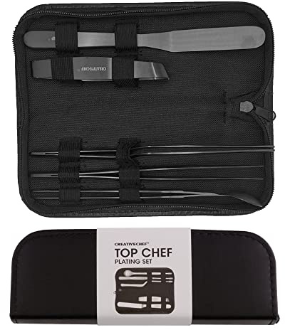 CREATIVECHEF Professional Chef Plating Kit, 5 Piece Culinary Plating Set, Silver, Stainless Steel (5 Piece, Silver) (Black)