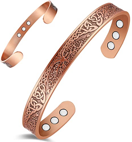Cigmag 9X Pulsera de drenaje linfático de cobre para mujer, ultra fuerte, imán sólido, pulsera magnética de cobre puro ajustable, brazalete con caja de regalo (Árbol de la Vida)