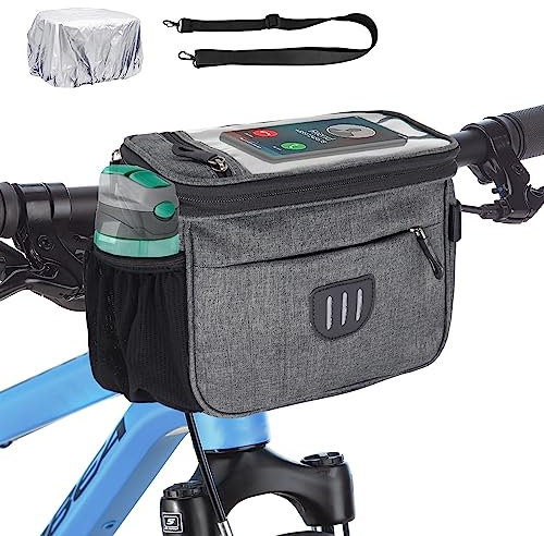 TOURSLOV Lenkertasche Fahrrad mit Handytasche, Regenhülle und Schultergurt, Fahrrad Rahmentasche, Fahrradkorb Vorne Ebike Rennrad Mountainbike